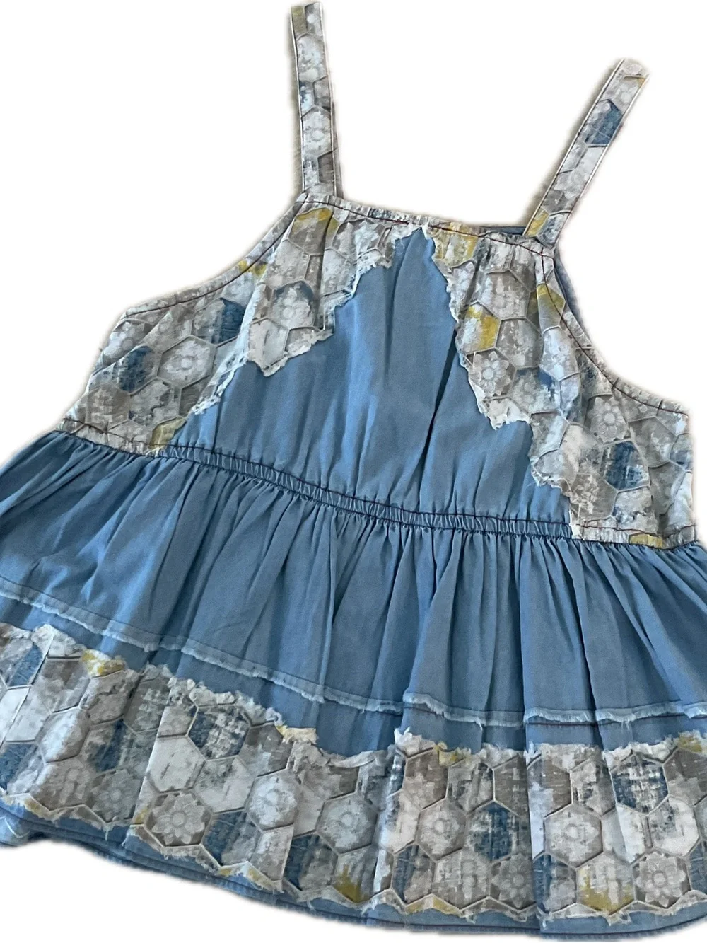 Light Blue Patchwork Ruffle Tank Top - Picture 3 of 4